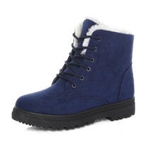 Blaue Winterstiefel mit Fellfutter, modisch, warm, rutschfeste Sohle, Damenstiefel.