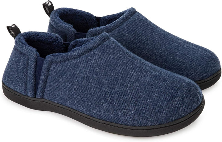 Blaue Herren-Hausschuhe aus Fleece, rutschfeste Sohle, bequem, warm, ideal für Zuhause.