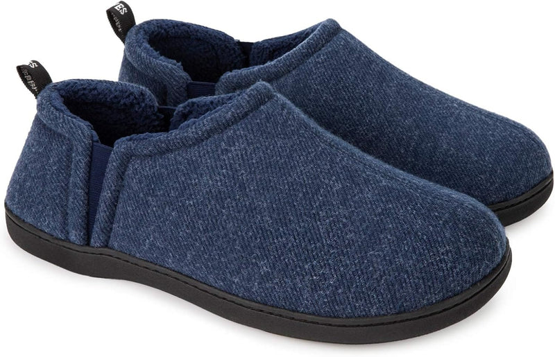 Blaue Herren-Hausschuhe aus Fleece, rutschfeste Sohle, bequem, warm, ideal für Zuhause.