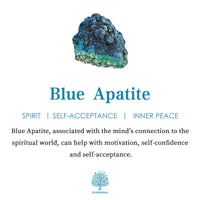 Blauer Apatit Kristall, spirituelle Verbindung, Selbstakzeptanz, innerer Frieden, Motivation.