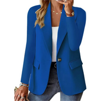 Damenblazer blau, eleganter Schnitt, modisch, Business-Look, Freizeitkleidung, Baumwolle.