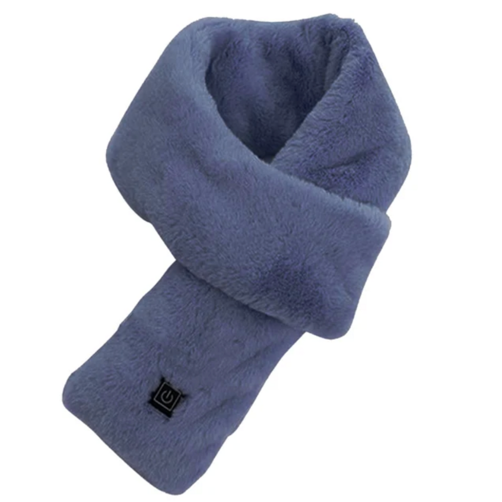Blaue beheizbare Schal aus Fleece, weich, warm, ideal für kalte Wintertage.