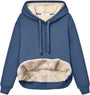 Blauer Kapuzenpullover mit Fleecefutter, warm, gemütlich, ideal für Herbst und Winter.