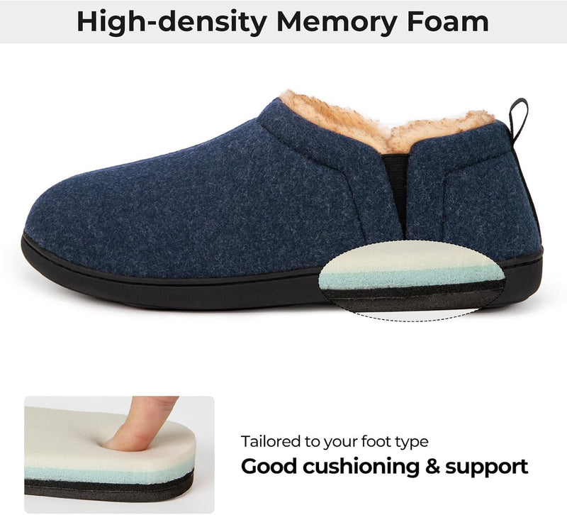 Blaue Hausschuhe aus Memory-Schaum, rutschfeste Sohle, warmes Futter, bequeme Passform.