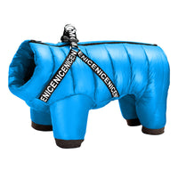 Blauer Hundemantel mit Geschirr, warm, wasserabweisend, für kleine Hunde, Winterbekleidung.