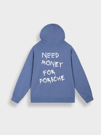 Blauer Hoodie mit Aufschrift "Need Money for Porsche", Baumwolle, Unisex, modisch, lässig.