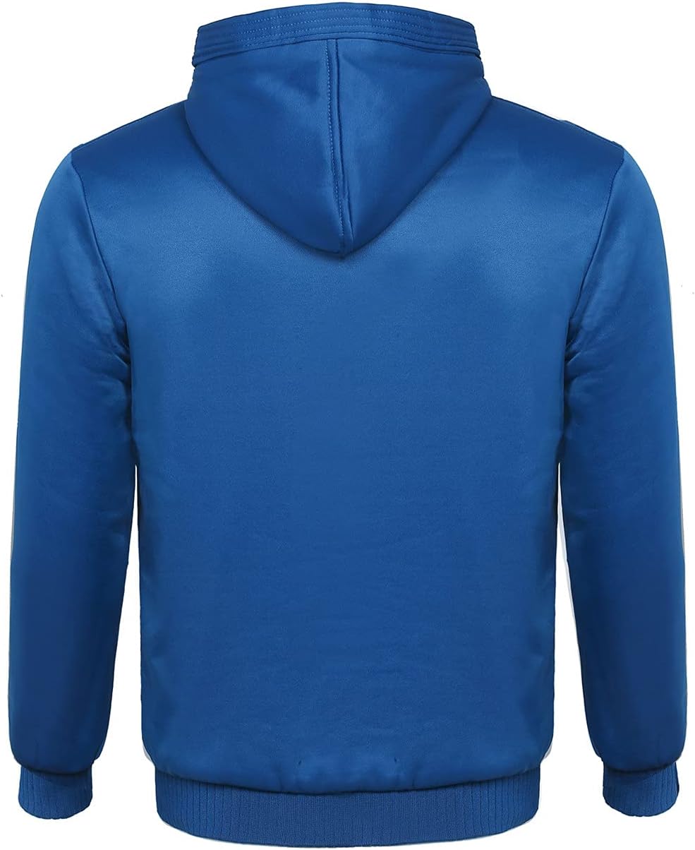 Blaue Kapuzenjacke Herren, Rückansicht, Polyester, sportlich, modisch, warm, Freizeitkleidung