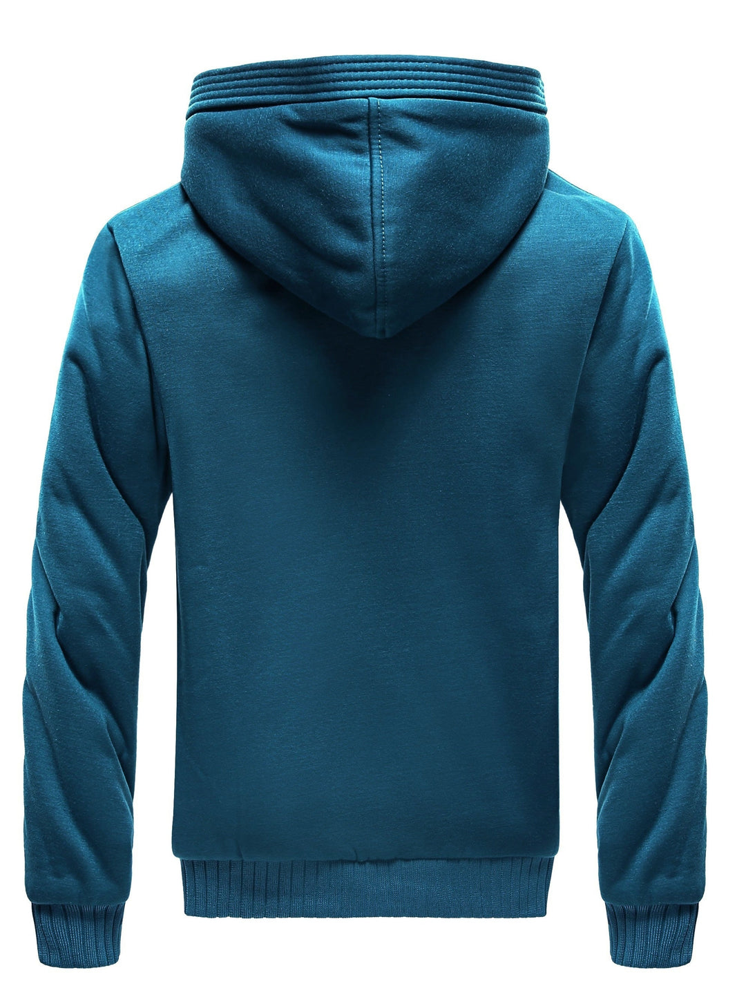 Blauer Kapuzenpullover aus Baumwolle, Rückansicht, Herrenmode, Freizeitkleidung, warm und bequem.
