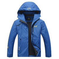 Blaue Outdoorjacke mit Kapuze, wasserdicht, Herren, Frühling, atmungsaktiv, winddicht.