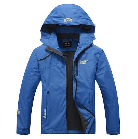 Blaue Outdoorjacke mit Kapuze, wasserdicht, Herren, Frühling, atmungsaktiv, winddicht.