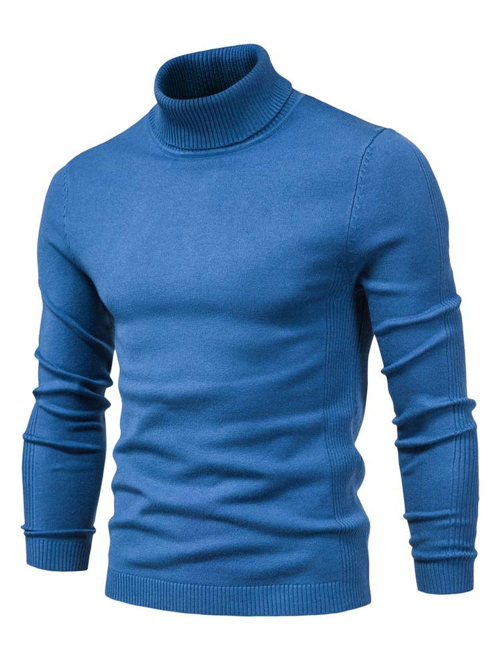 Blauer Rollkragenpullover aus Baumwolle für Herren, langärmelig, modisch, bequem.