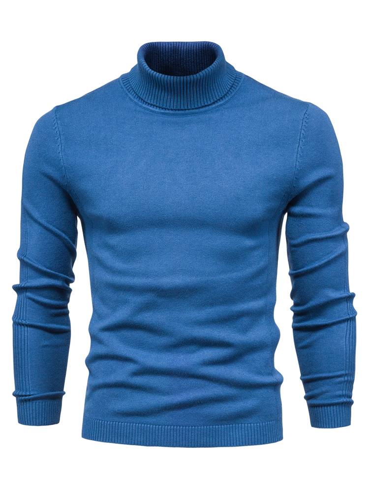 Blauer Rollkragenpullover Herren, Strick, Baumwolle, modisch, warm, Wintermode, elegant.