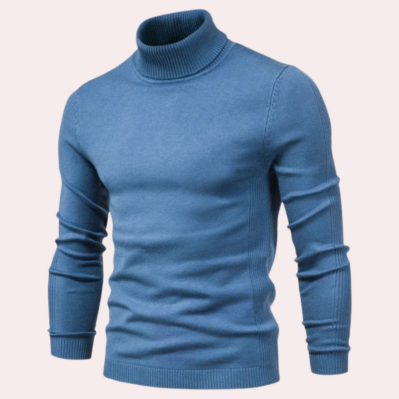 Blauer Rollkragenpullover Herren, Strick, Langarm, modisch, warm, Wintermode, elegant.