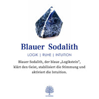 Blauer Sodalith Kristall, Logikstein, beruhigend, stabilisiert Stimmung, aktiviert Intuition.