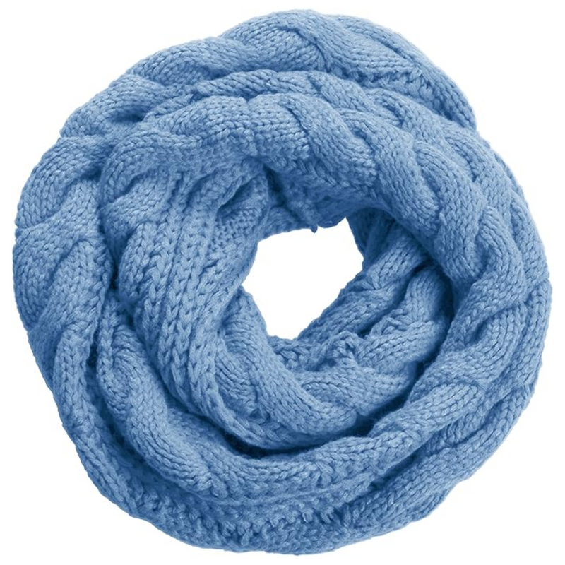 Blaue Strickschal aus Wolle, modisches Accessoire, warm und weich, ideal für Winterkleidung.