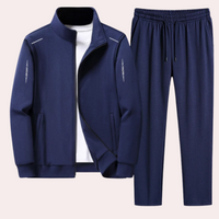 Blauer Herren-Trainingsanzug, Jacke und Hose, Sportbekleidung, atmungsaktiv, bequem.