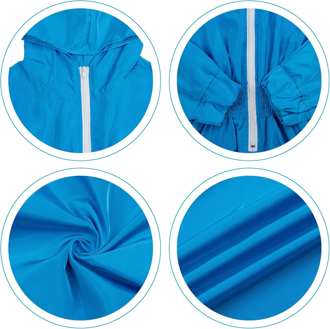 Blaue Regenjacke mit Kapuze, Reißverschluss, elastischer Taille, wasserabweisend, Unisex.