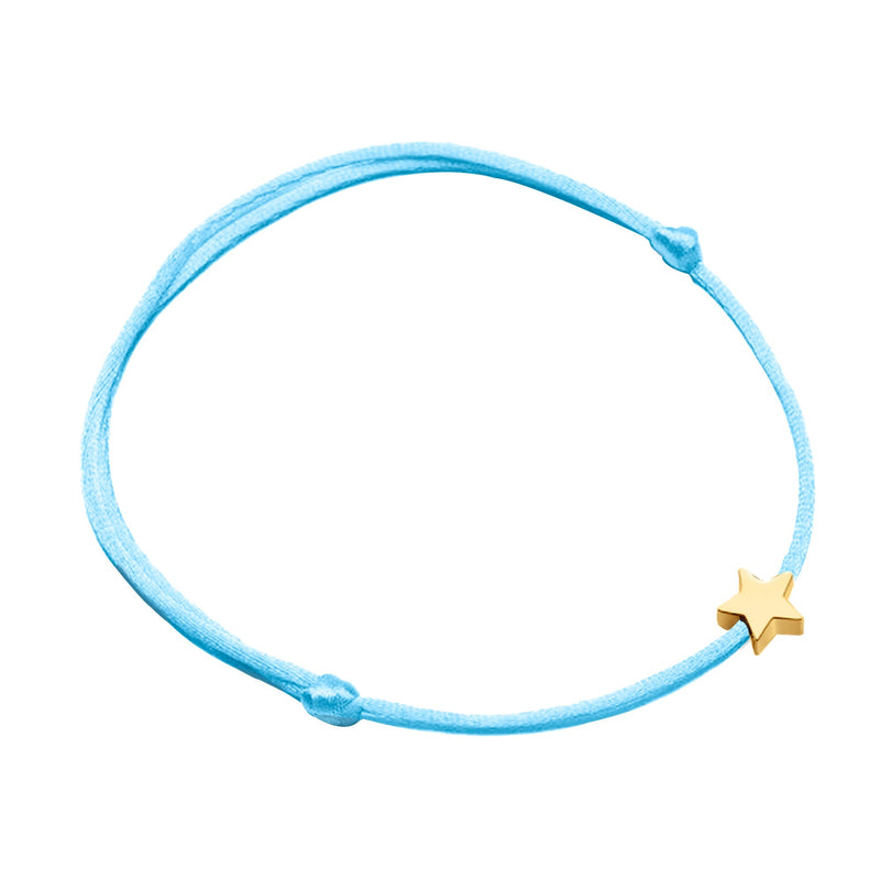 Blaues Armband mit goldfarbenem Sternanhänger, minimalistisches Schmuckdesign, Damenaccessoire.