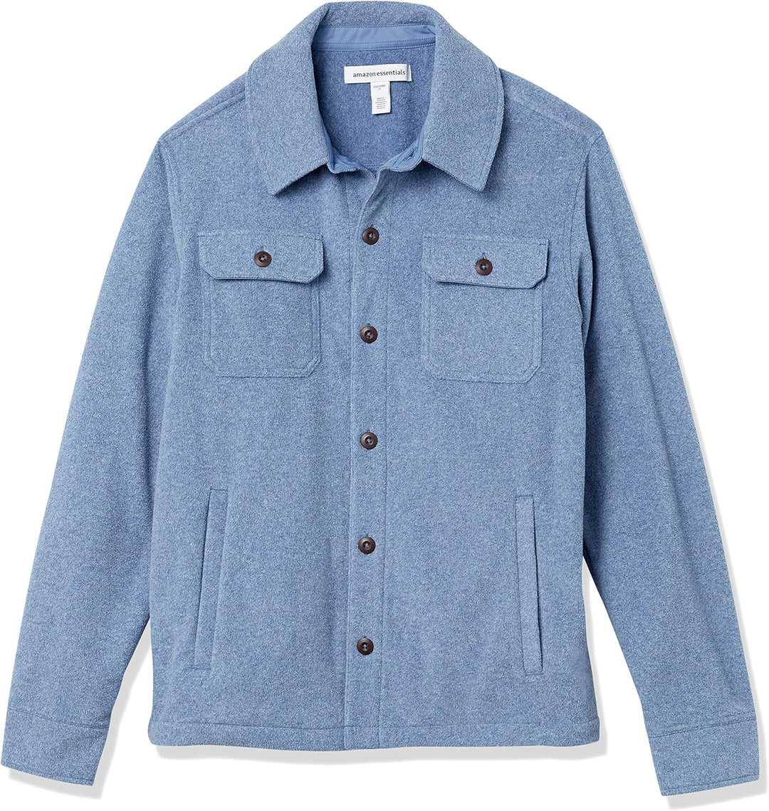 Blaue Herrenjacke aus Fleece mit Knöpfen, zwei Brusttaschen, langärmelig, Freizeitmode.