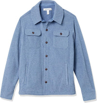 Blaue Herrenjacke aus Fleece mit Knöpfen, zwei Brusttaschen, langärmelig, Freizeitmode.