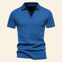 Blaues Herren-Poloshirt, kurzärmelig, Baumwolle, klassischer Kragen, Freizeitmode.