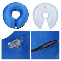 Aufblasbares Nackenkissen blau, samtig, mit Reißverschluss und Ventil, ideal für Reisen.