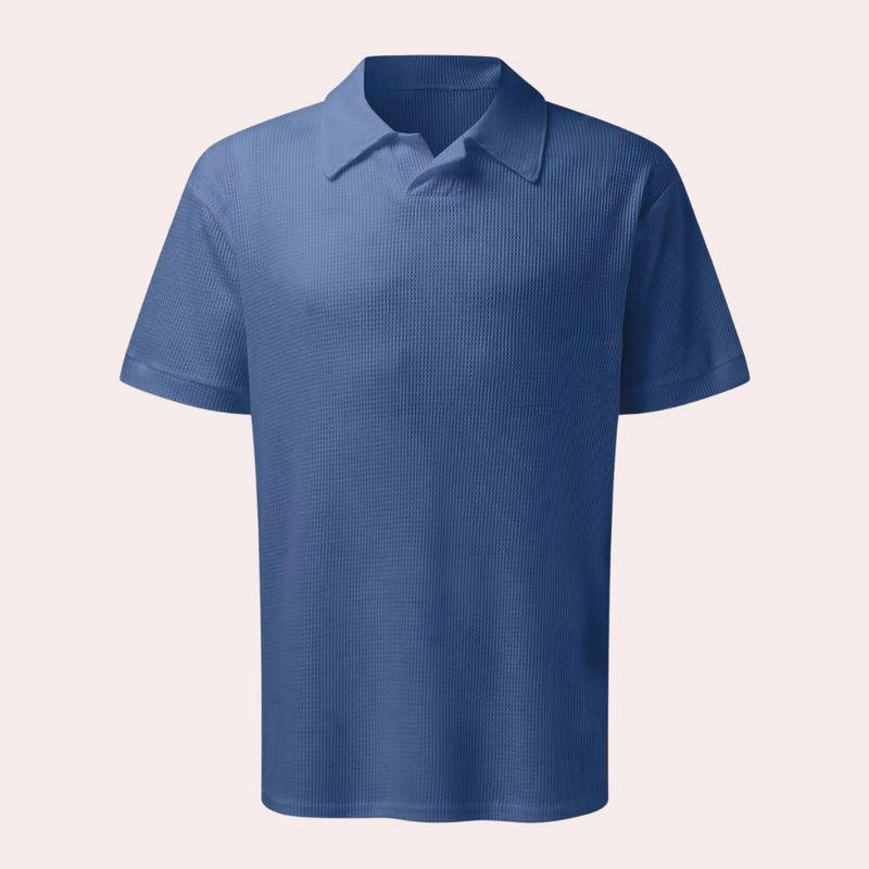 Blaues Herren-Poloshirt, kurzärmelig, Baumwolle, klassischer Kragen, Freizeitmode.