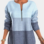 Damen-Pullover, blau gestreift, Reißverschluss, langärmelig, Strickmode, Herbstkleidung.