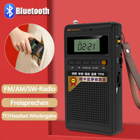 Tragbares Bluetooth-Radio, schwarz, mit FM/AM/SW, Freisprechfunktion, TF/Headset-Anschluss.