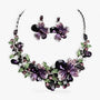 Lila Blumen Halskette und Ohrringe Set, Kristall, Damen Schmuck, elegant, modisch.