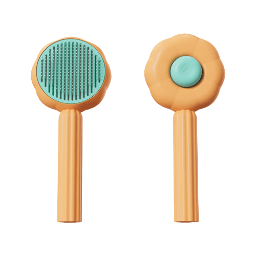 Orange Haustierbürste, doppelseitig, Kunststoff, ergonomisch, für Hunde und Katzenpflege.