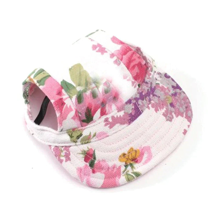 Rosa Blumenmuster Hundemütze, verstellbar, atmungsaktiv, modisches Haustierzubehör.