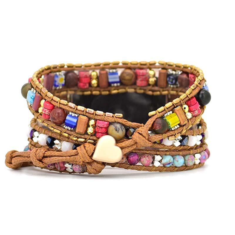 Bunte Naturstein Armband für Apple Watch, vegan, handgefertigt, Boho-Stil, Wachsschnur.
