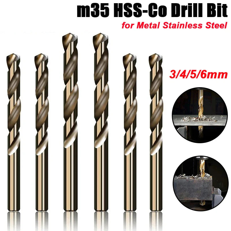 M35 HSS-Co Spiralbohrer Set, 3/4/5/6mm, für Edelstahl, Metallbohrer, langlebig, präzise.
