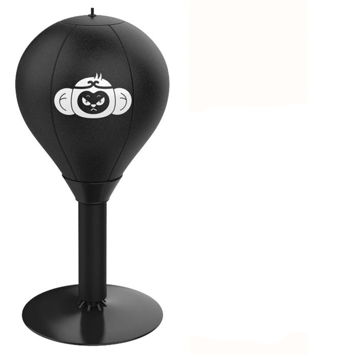 Schwarzer Boxsack mit Affenmotiv, inklusive Pumpe und Handschuhe, ideal für Kindertraining.