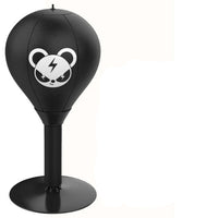 Schwarzer Boxsack mit Panda-Design, inklusive Pumpe und Handschuhe, ideal für Fitness.