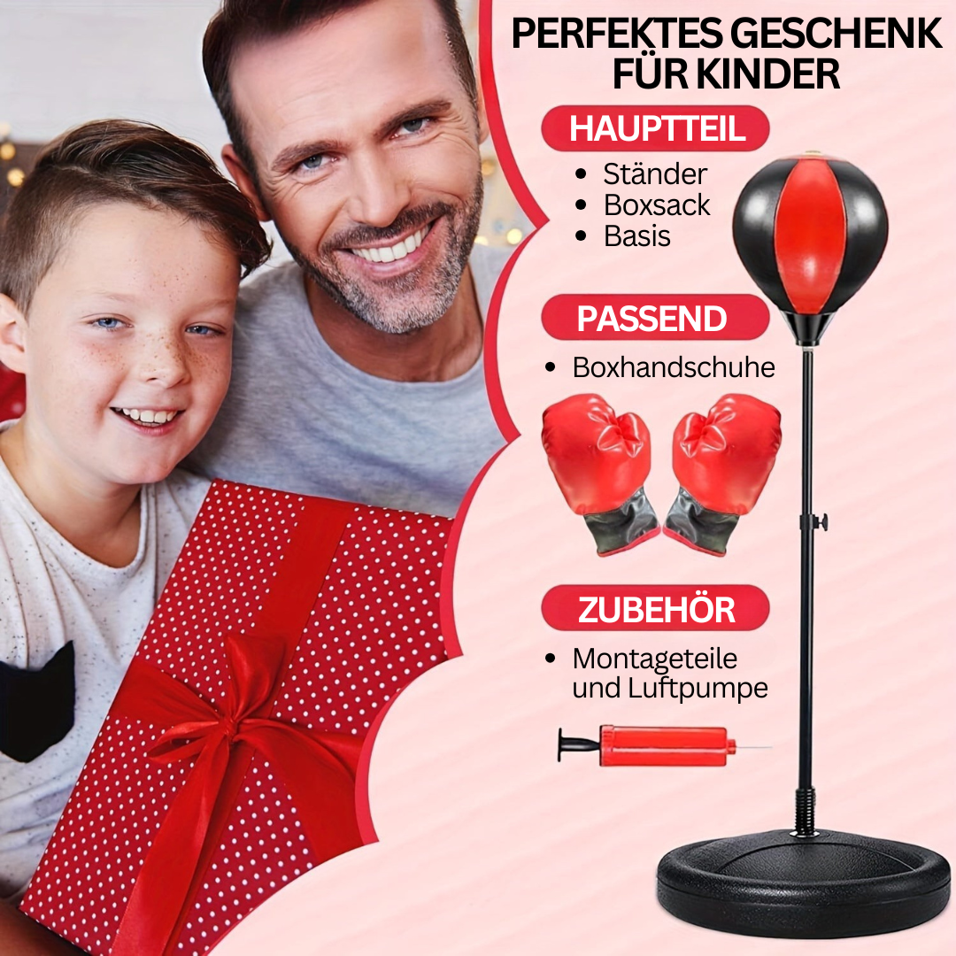 Boxsack-Set für Kinder mit rotem Standboxsack, Boxhandschuhen und Luftpumpe, ideales Geschenk.