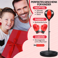 Boxsack-Set für Kinder mit rotem Standboxsack, Boxhandschuhen und Luftpumpe, ideales Geschenk.
