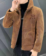 Braune Herren-Fleecejacke mit Reißverschluss, NY-Logo, warm, modisch, Winterbekleidung.