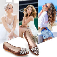 Braune Ballerinas mit Strasssteinen, Damenmode, elegantes Design, bequem, vielseitig.