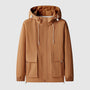 Braune Kapuzenjacke aus Baumwolle, wasserabweisend, mit Taschen und Kordelzug, Herrenmode.