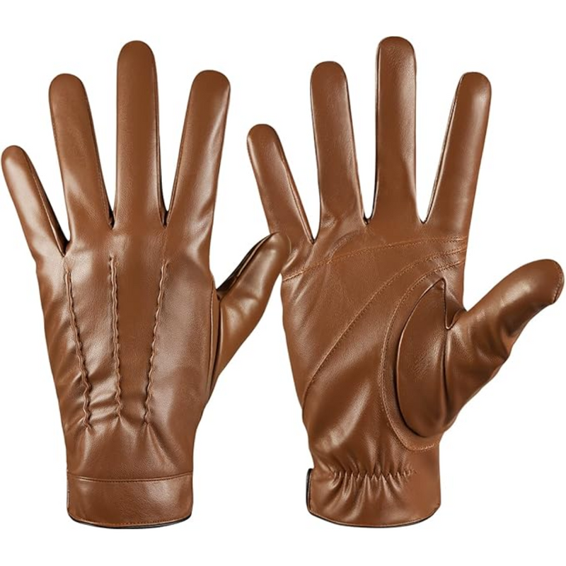 Braune Lederhandschuhe für Herren, elegant, warm, Wintermode, hochwertiges Accessoire.