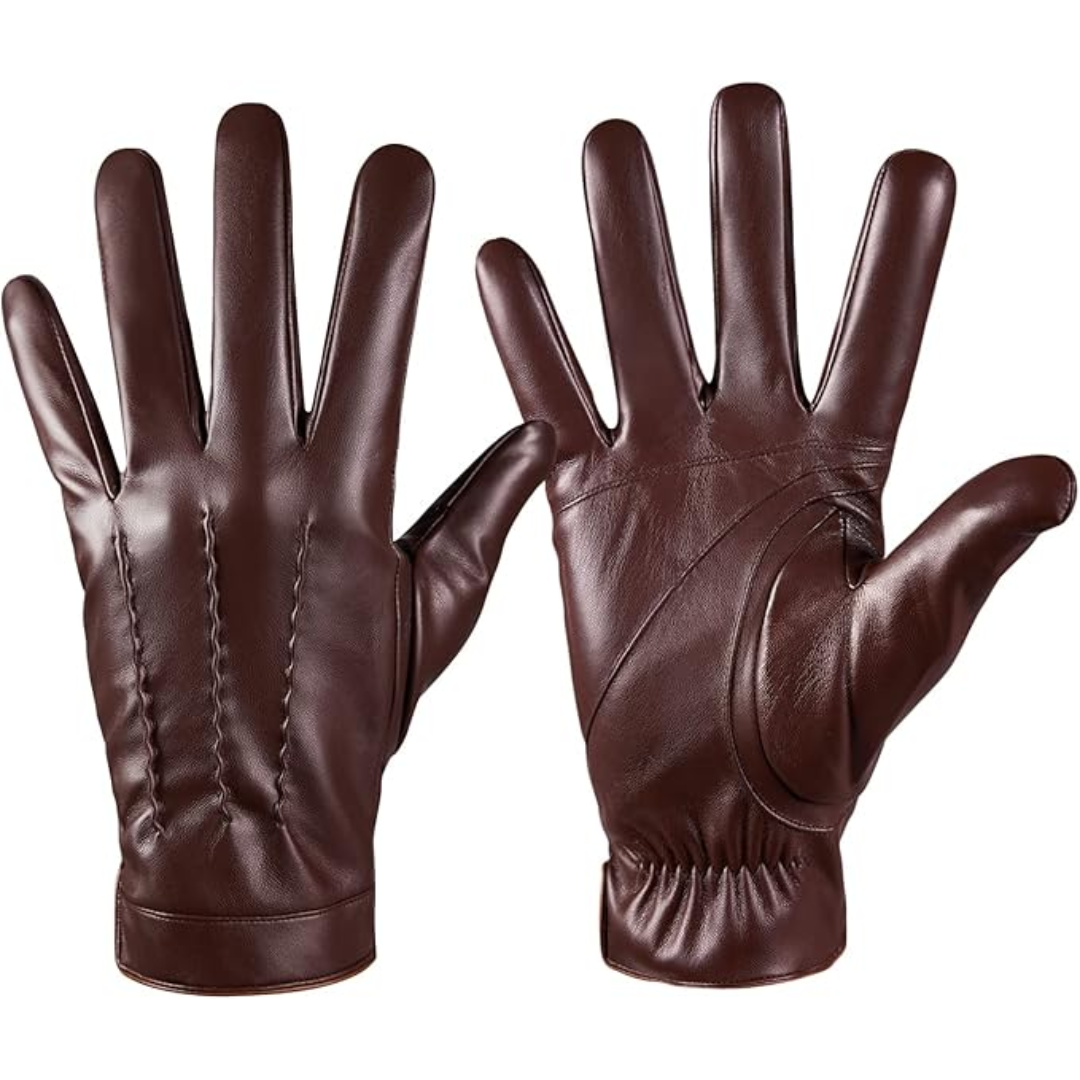 Braune Lederhandschuhe für Herren, elegant, warm, Wintermode, hochwertiges Accessoire.