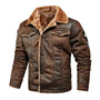 Braune Herren-Lederjacke mit Fellkragen, modisch, warm, ideal für Herbst und Winter.