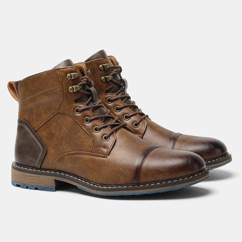 Braune Lederstiefel für Herren, Schnürung, robust, modisch, Outdoor, Herbst-Winter-Schuhe.