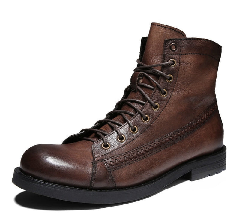 Brauner Lederstiefel für Herren, Schnürung, robuste Sohle, modisch, langlebig.