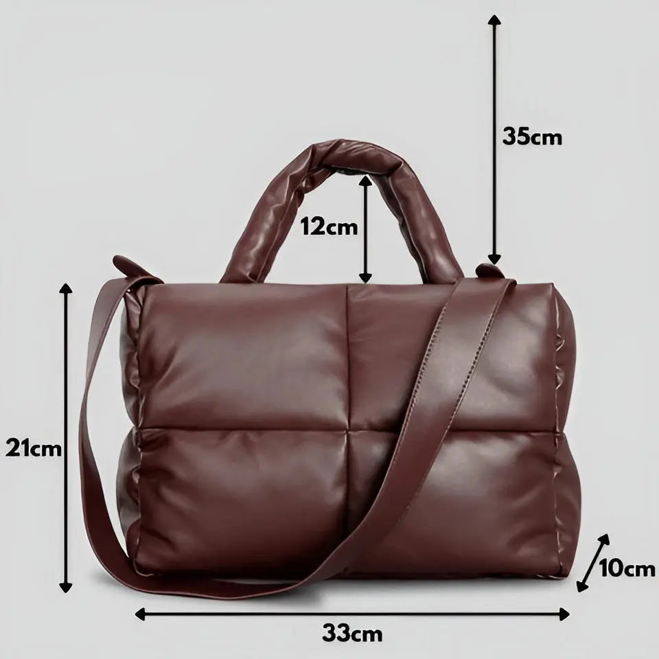 Braune gesteppte Handtasche aus Leder mit Schulterriemen, 33x21x10 cm, modisch und elegant.