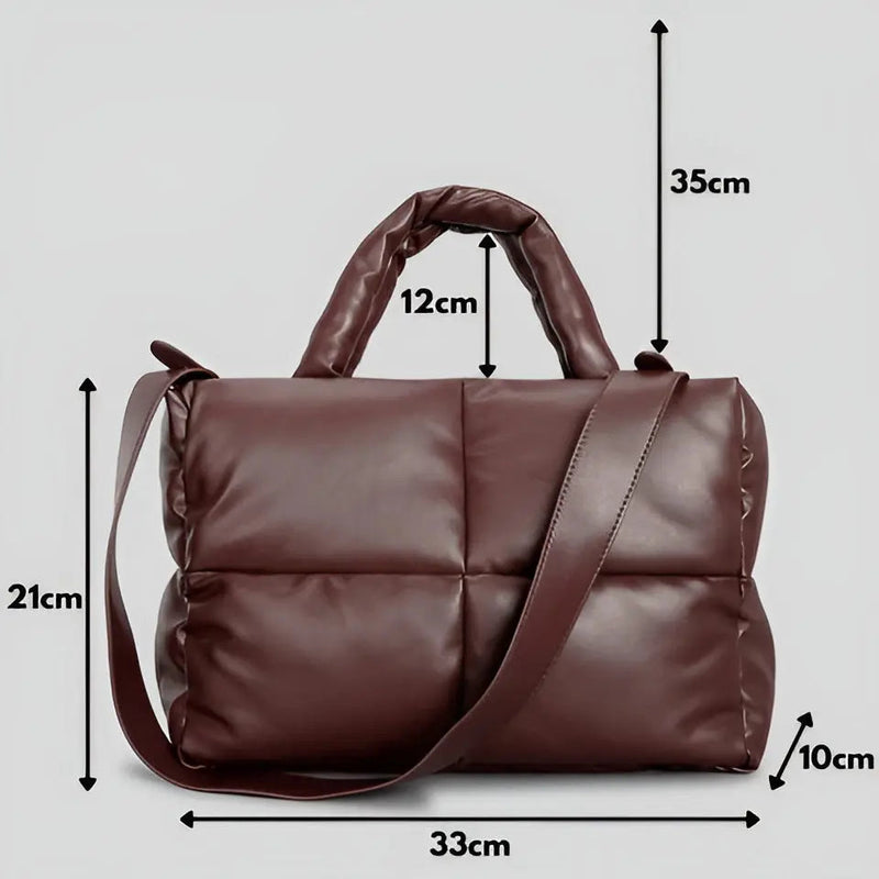 Braune gesteppte Handtasche aus Leder mit Schulterriemen, 33x21x10 cm, modisch und elegant.