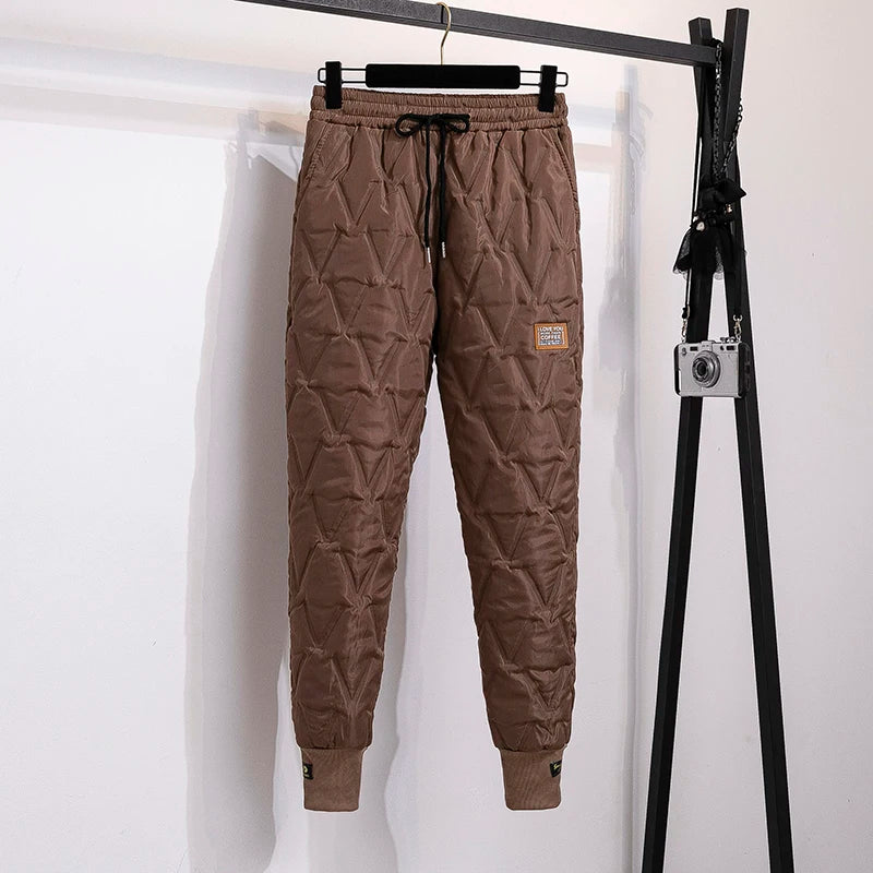 Braune Stepphose, Herren, Kordelzug, Wintermode, warm, bequem, stilvoll, Freizeitkleidung.