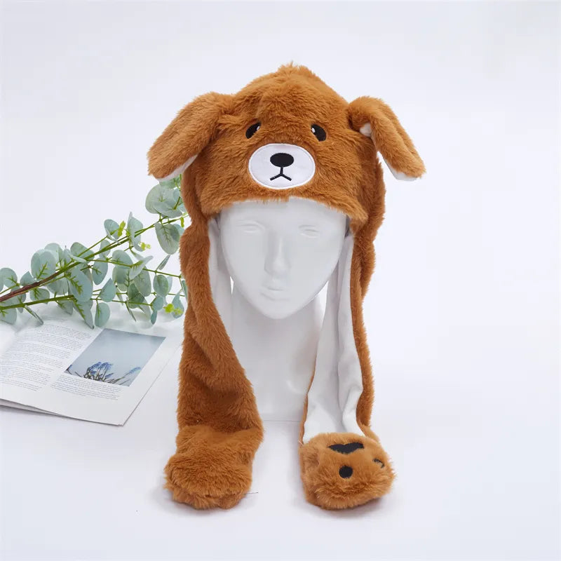 Brauner Plüsch-Bärenhut mit Ohren, niedliches Design, Wintermütze für Kinder und Erwachsene.